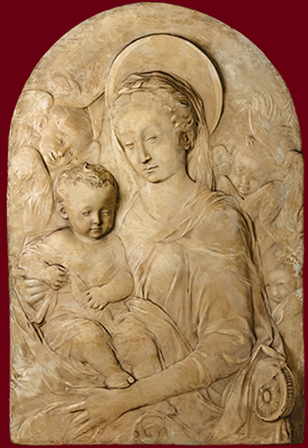 Plaster cast of bas relief after Antonio Rossellino (1427–79), Virgin and Child with Cherubim, circa 1869, McMullen Museum of Art, Boston College